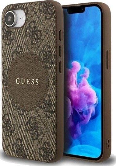 GUESS 4G Circle Classic Logo MagSafe case for iPhone 16e - brown