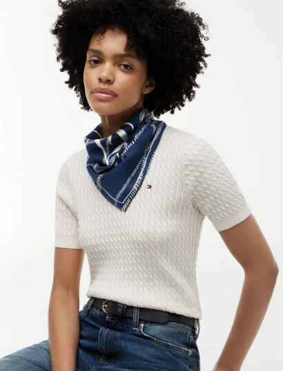 Tommy Hilfiger Tommy Script Silk Square   Navy   ONE SIZE