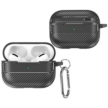 AirPods Pro 3 Børstet TPU deksel med Karabinkroken Karbonfiber Svart AirPods Pro 3 Børstet TPU deksel med Karabinkroken Karbonfiber Svart