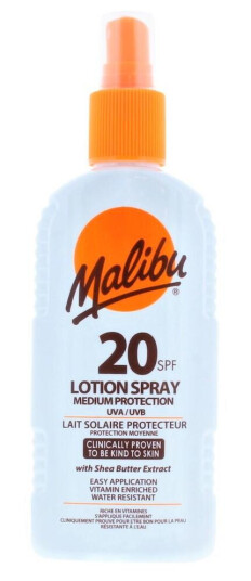 Malibu Lotion Spray Solkrem SPF 20 med Vannavstøtende Formulering 200 ml Malibu Lotion Spray Solkrem SPF 20 med Vannavstøtende Formulering 200 ml
