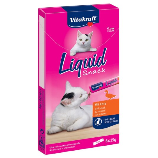Vitakraft Liquid Snack Katt med And og Betaglukaner - 6 x 15 g