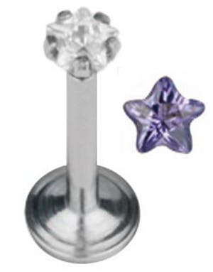 Labrett Piercing med Stjerneformet Lilla Sten Strl 1.2 x 8 mm