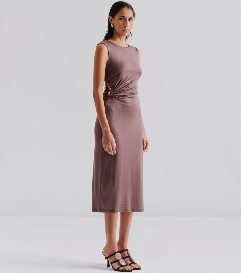 Malina Marquis Ruched Cut Out Jersey Midi Dress - Brown - S