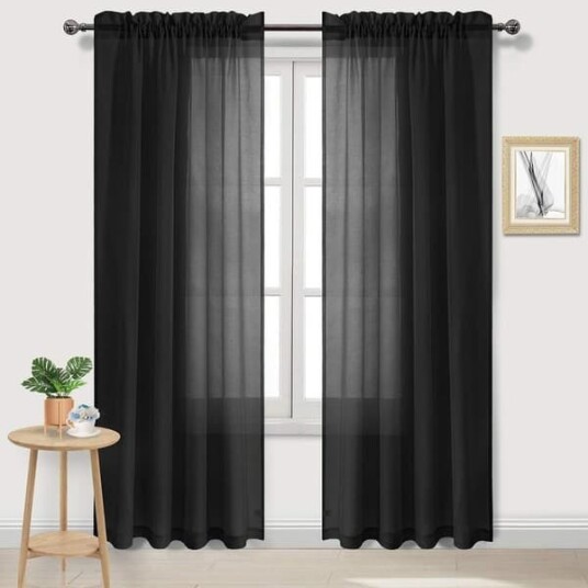 Svarte tyllgardiner halvtransparente gardiner for soverom og stue 137 x 213 cm lange sett med 2