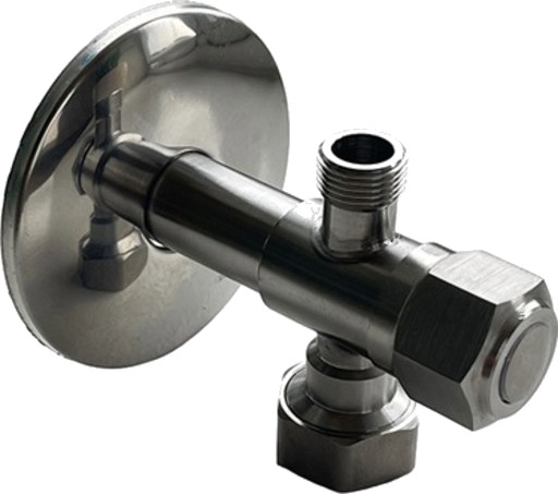 DRJ avstengningsventil i rustfritt stål 1/2x3/8x3/4" DRJ avstengningsventil i rustfritt stål 1/2x3/8x3/4"