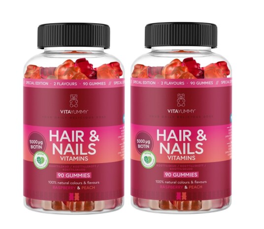 VitaYummy - 2 x Hair & Nails Rasberry/Peach 90 pcs VitaYummy - 2 x Hair & Nails Rasberry/Peach 90 pcs