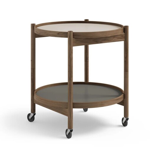 Brdr. Krüger Bølling Tray Table model 50 rullebord stone, røykoljet eikestativ Brdr. Krüger Bølling Tray Table model 50 rullebord stone, røykoljet eikestativ