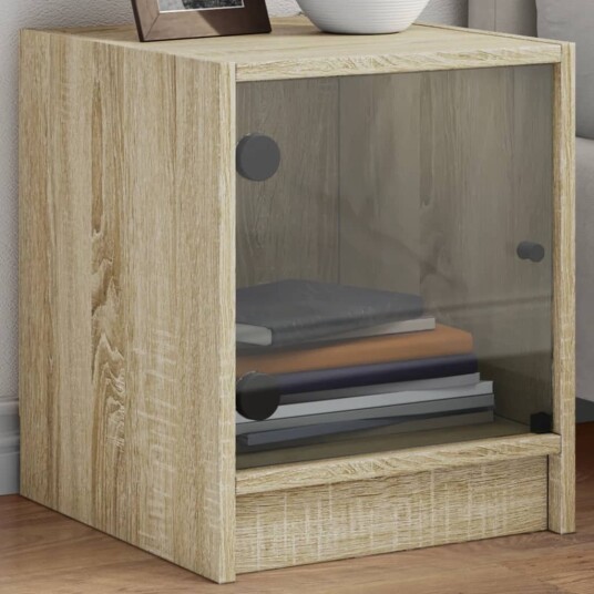 Nattbord med glassdører 2 stk sonoma eik 35x37x42 cm 8721012212985 Nattbord med glassdører 2 stk sonoma eik 35x37x42 cm 8721012212985