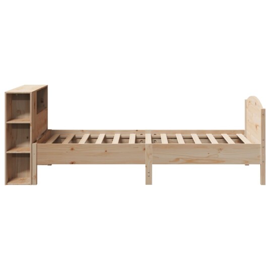 Seng med bokhylle uten madrass 100x200 cm heltre furu 8721158618672