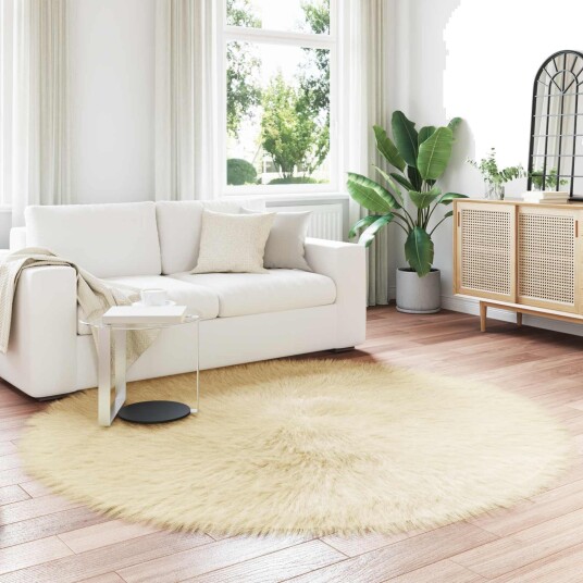 Faux Skinnmatte Tafalla Krem Ø 200 cm Polyester