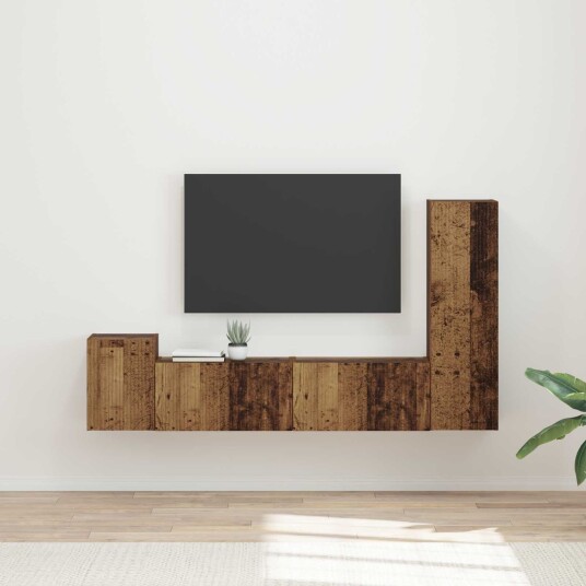 TV benksett Veggmontert 4 pcs Gammelt tre Konstruert tre
