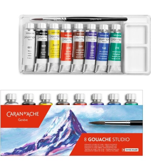 Caran d'Ache Gouache Studio vannbasert maling 8 tuber og 1 pensel