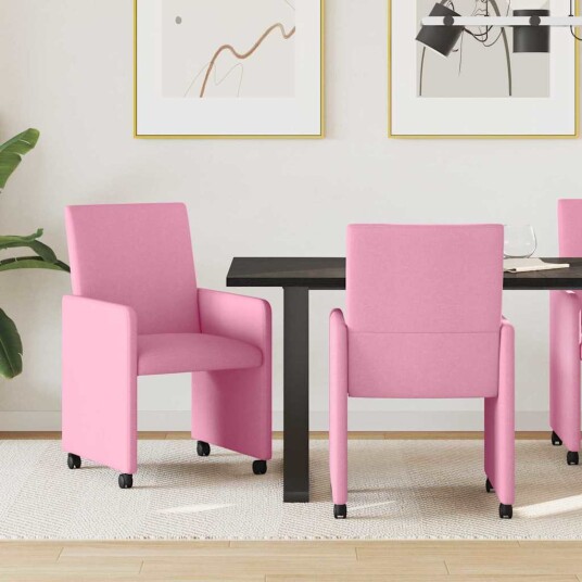 Spisebordsstoler med hjul 2 pcs Rosa 57 x 66 x 94 cm stoff Spisebordsstoler med hjul 2 pcs Rosa 57 x 66 x 94 cm stoff