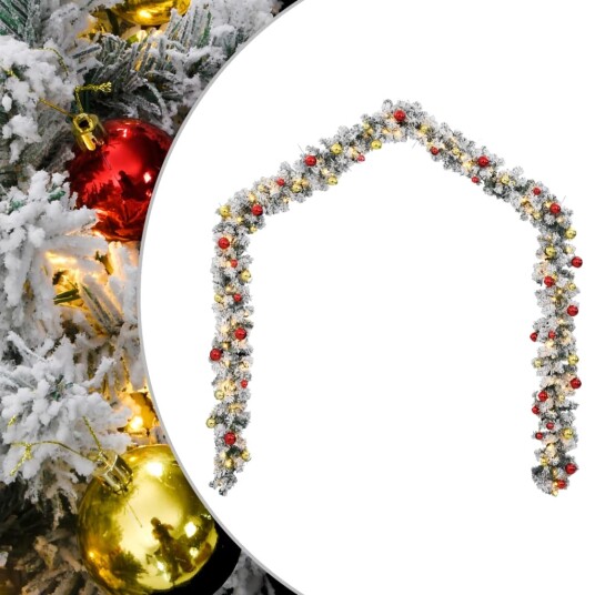 Julekrans med kuler og LED lys grønn 10 m PVC Julekrans med kuler og LED lys grønn 10 m PVC