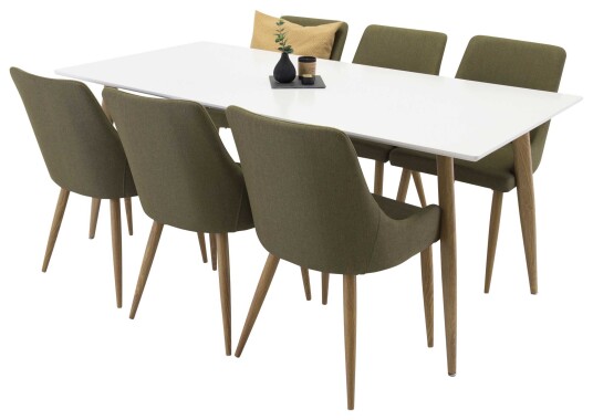 Venture Design Polar & Plaza spisegruppe Hvit/grønn 6 st stoler & bord 180 x 90 cm