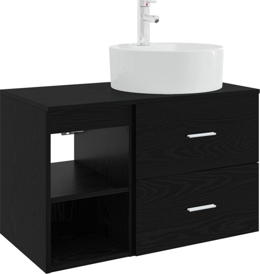 Baderomsinnredningssett 2 pcs Svart eik Konstruert tre Baderomsinnredningssett 2 pcs Svart eik Konstruert tre