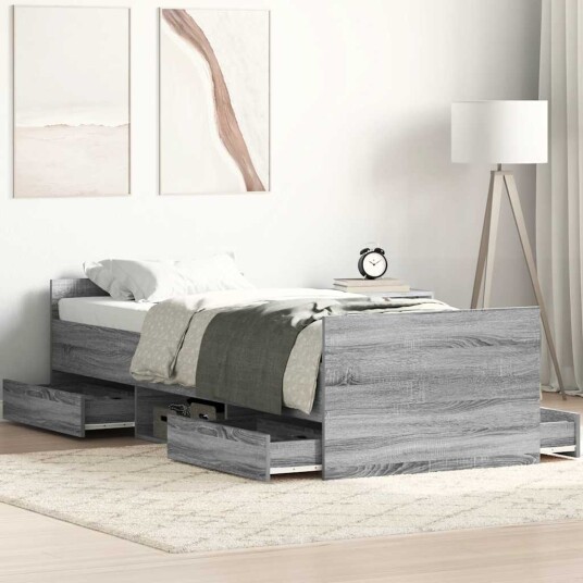 vidaXL Sengeramme med hode- og fotgavl grå sonoma 90x190 cm 8721012157712