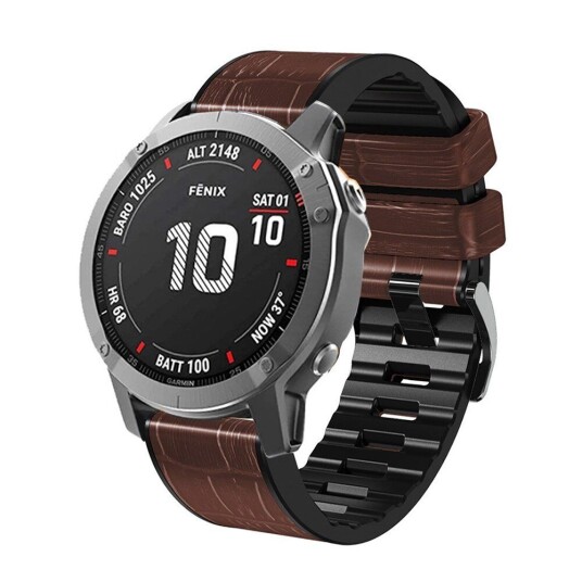 INCOVER Universal Garmin 22mm Imitert Skinnreim med Krokodilletekstur - Brun / Svart