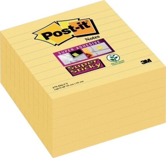 Post It Super Sticky Large Notes Canary Yellow Linjerede 101 X 101Mm 6 Stk