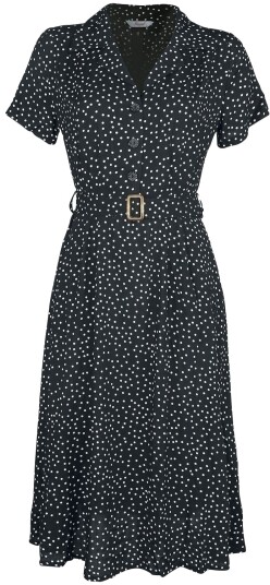 Banned Retro Rockabilly Middellang kjole Black Spot Dress S til 3XL Damer svart hvit