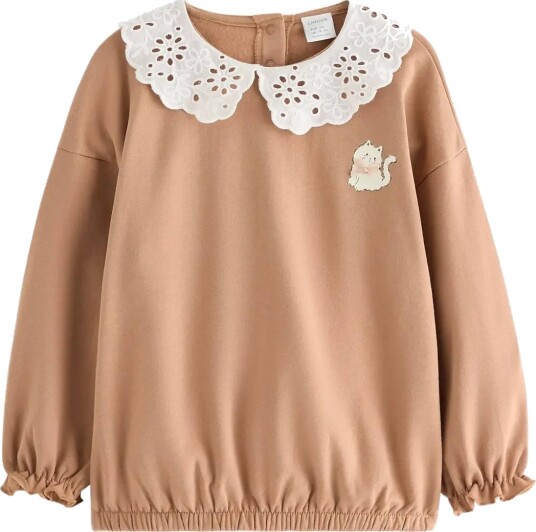Lindex Sweatshirt With Collar In Broderie Anglais Beige 98