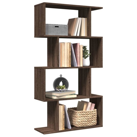 Romdeler bokhylle 4 lag brun eik 70x24x129 cm konstruert tre