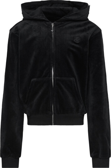 Juicy Couture Tonal Embro Velour Zip Thru Hoodie - Black - 122