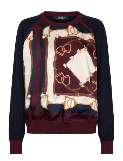 Lauren Ralph Lauren Equestrian-Print Cotton-Blend Sweater - Navy - XS Lauren Ralph Lauren Equestrian-Print Cotton-Blend Sweater - Navy - XS