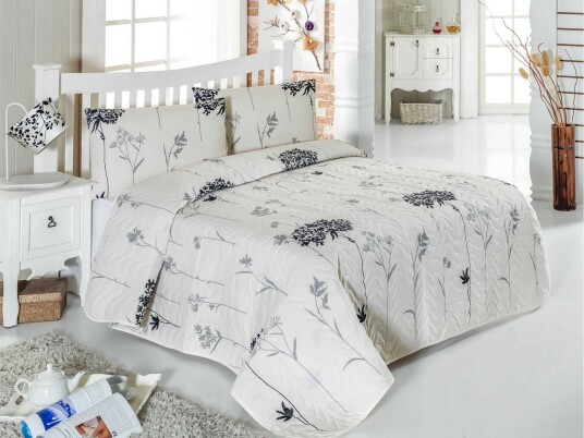 Eponj Home Sengeteppe Enkelt 160x220+Putetrekk Quiltet Grå/Beige/Svart
