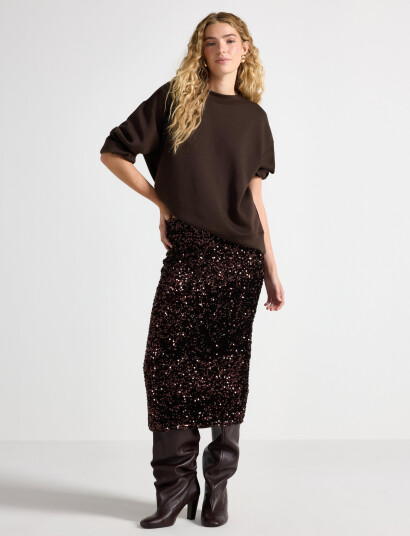 Lindex Midikjol Med Paljetter - Brown - XS Lindex Midikjol Med Paljetter - Brown - XS
