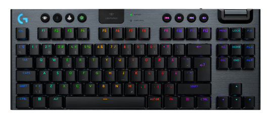 Logitech G915 X LIGHTSPEED TKL Gamingtastatur med RGB Belysning - Trådløs - Nordisk - Svart