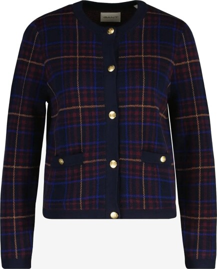 Gant Check Knit C Neck Cardigan   EVENING BLUE   M