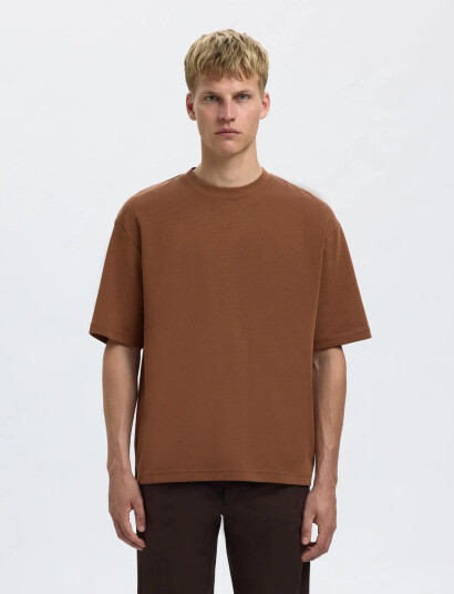 Selected Slhlooseoscar Ss O-Neck Tee Noos - Brown - M