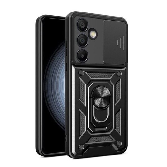 Hybrid Armor Camshield-skall med mobilring og kamerabeskyttelse for Samsung Galaxy A56 - Svart