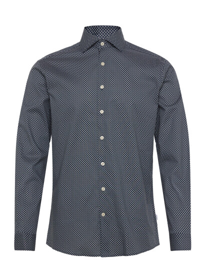 Lindbergh Aop Cotton Superflex Shirt L/S Navy S Lindbergh Aop Cotton Superflex Shirt L/S Navy S