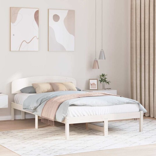  Sengestamme med hodegjerde Hvit 120 x 190 cm Massivt furutre