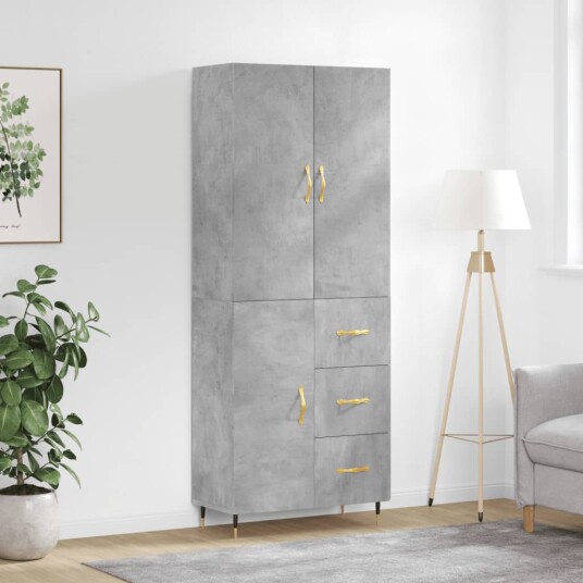 vidaXL Highboard betong grå 69,5x34x180 cm konstruert tre 8720845411367