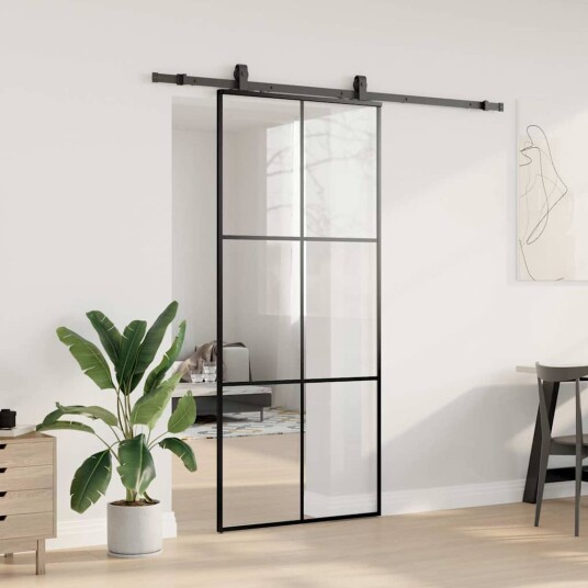 vidaXL Skyvedør med monteringssett svart 90x205 cm ESG-glass
