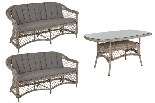 Brafab Kamomill spisegruppe 2 st 2 sitssoffor & spisebord 135x80 cm Beige med beige pute