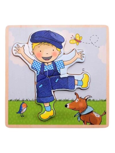 Johntoy Fien & Teun Wooden Puzzle Teun 5pcs. Tre