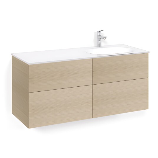 Macro Design Crown Servantskap 4-skuff - med Høyre Glasservant 120cm Eik / Plain/push-open Glass Edge Hvit