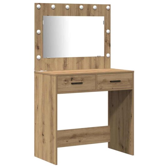  3 delt dressingbordsett med LED i artisan eik og konstruert tre