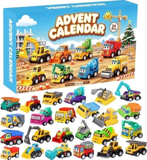 24 dagers adventskalender 2026 med pull back biler lekebiler og lastebiler søte kjøretøy for barn blå