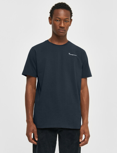 Knowledge Cotton Apparel Regular Trademark Chest Print T-Shi - Navy - S