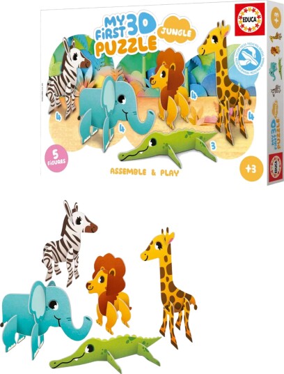 Educa 3D Puslespill 19 Brikker/5 Figurer My First Jungle Educa OneSize Puslespill Brun Grønn Gul Hvit Svart