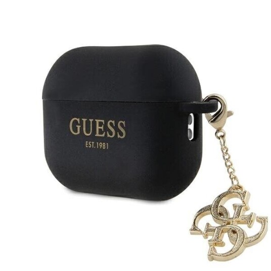 Guess Guap2lecg4k Deksel For Airpods Pro 2 Deksel - Svart Flytende Silikon Glitter Triangel Sjarm