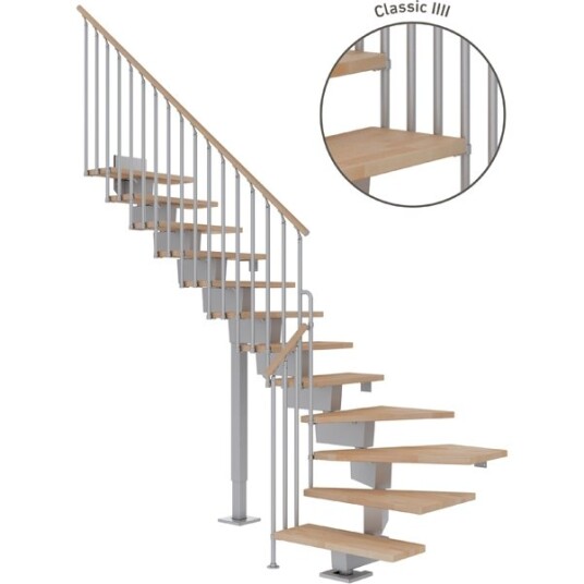 Dolle Dubai L trapp I Pearl Grey  classic Iiii oljeret Bøk 90 14   Loddret Høyde 255 315cm