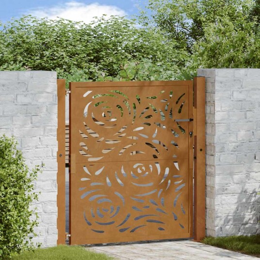 Hageport 105x105 cm oksidert stål flammedesign