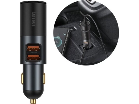 Baseus Share Together Fast Charge Car Charger with Cigarette Lighter Expansion Port 2x USB 120W (Gray)