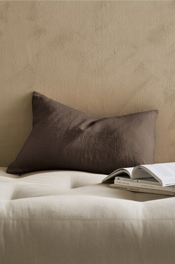 Ellos Home Putetrekk Candice Zip i vasket lin 40x60 cm Brun